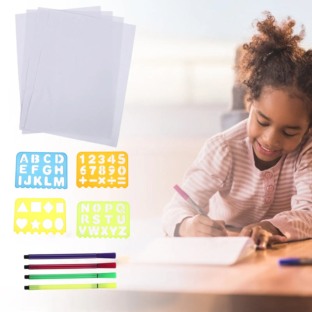 Kids Alphabet & Number Stencil Ruler Set – Plastic Learning Tool Kids Stencil Set PLUSH