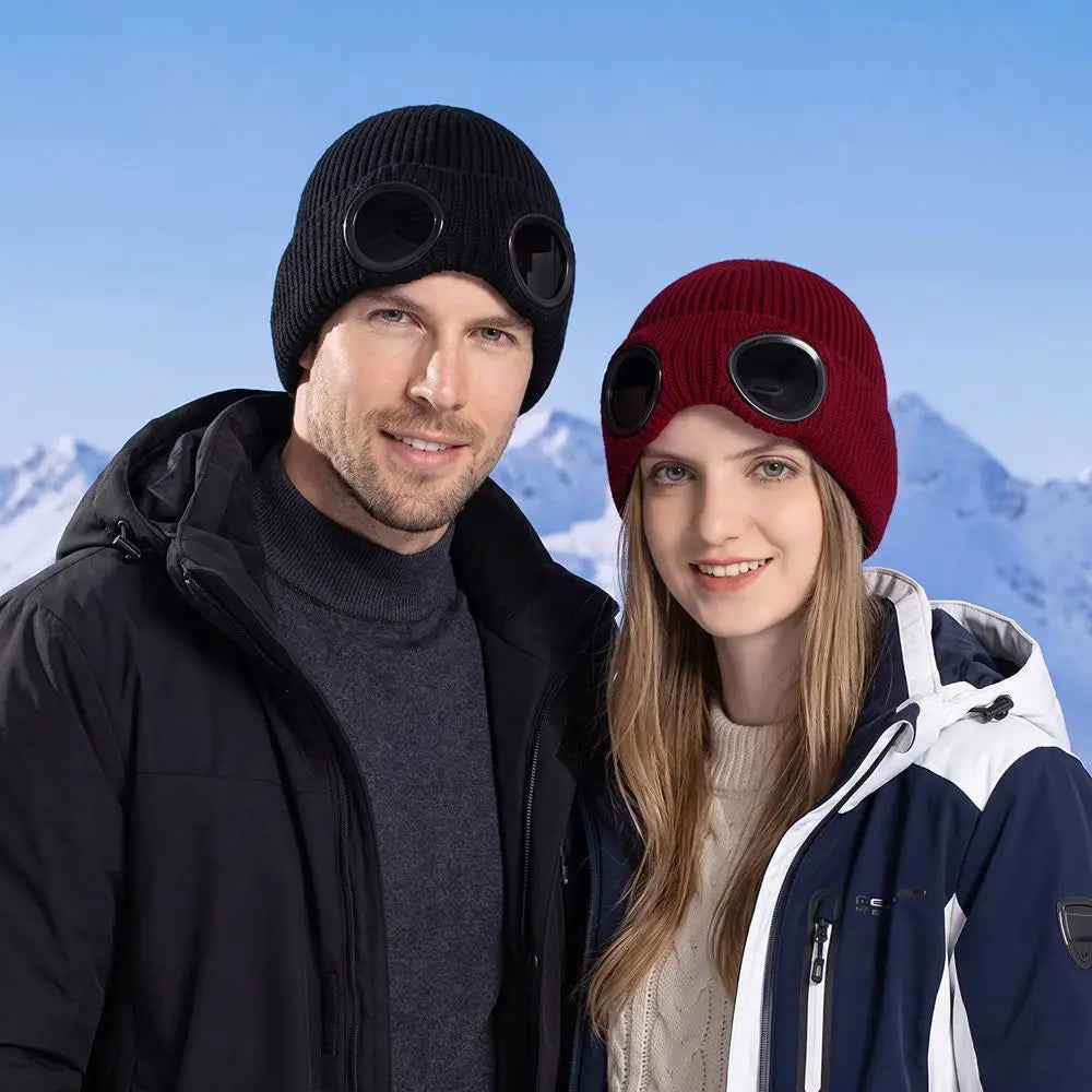Windproof Knitted Ski Mask Hat with Removable Glasses Ski Mask Hat PLUSH