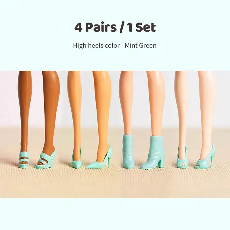 4 Pairs 1/12 Doll High Heel Ankle Boots – Miniature Fashion Shoes Doll Shoe Accessories PLUSH Green