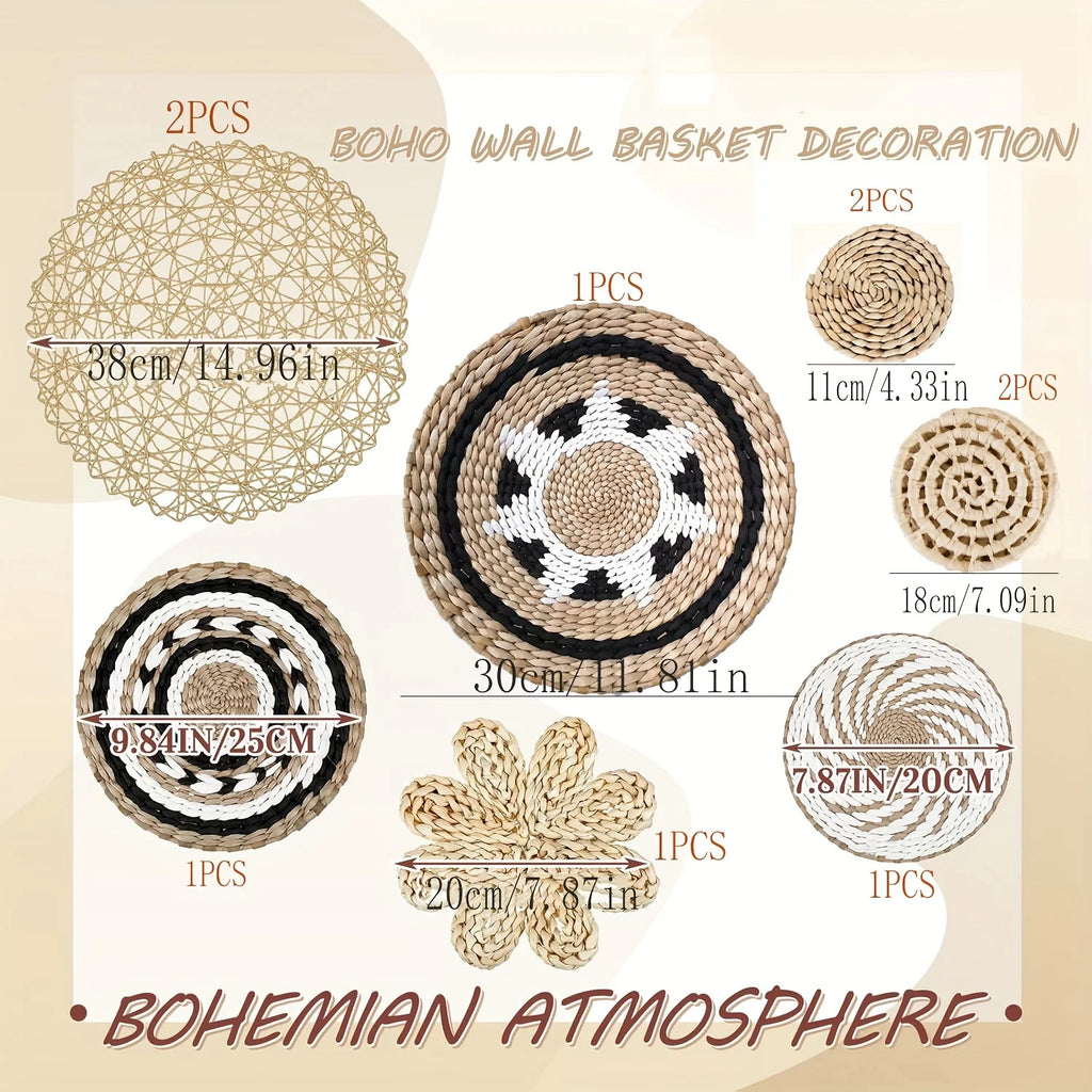 10-Piece Handmade Boho Wicker Seagrass Hanging Wall Baskets Wall Basket Decor PLUSH 10 pcs