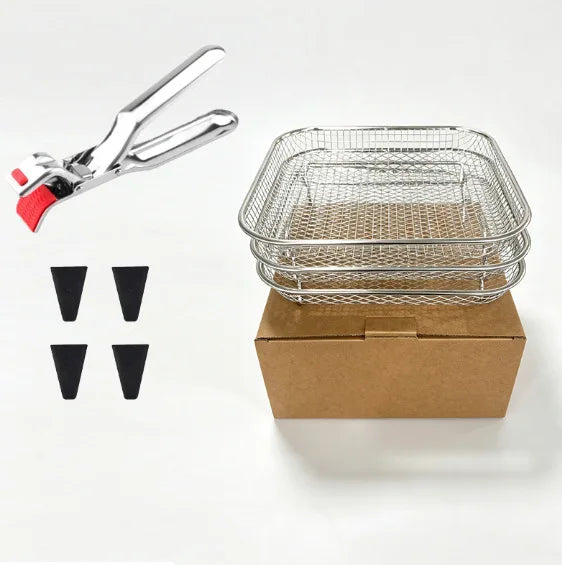 Square Air Fryer Rack Set – 3 Stainless Steel Racks + Clips Air Fryer Rack Set PLUSH 1 set