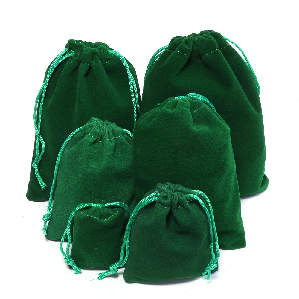Dark Green Velvet Drawstring Pouches – Jewelry & Gift Bags 5-10pc Velvet Gift Pouches PLUSH