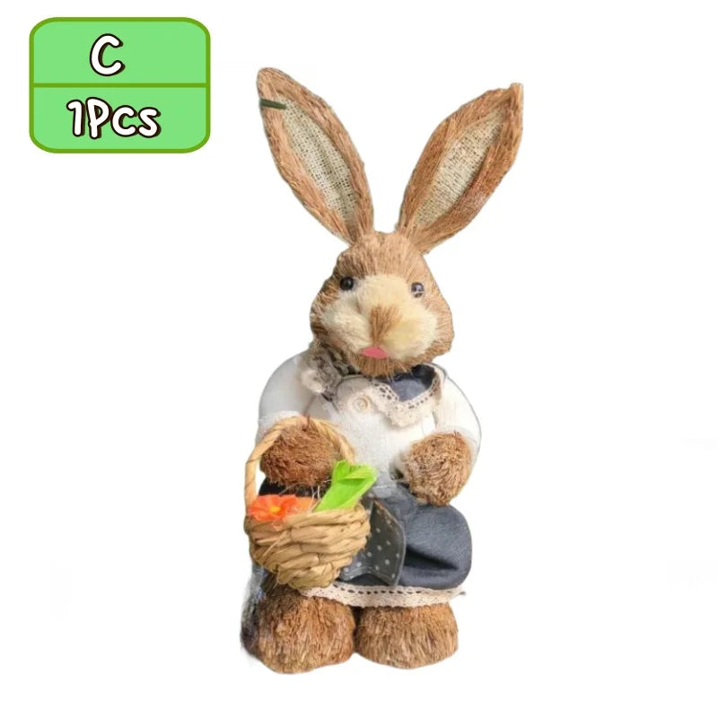 Straw Bunny Rabbit Ornaments – Easter Home Garden Decor | Buy 1 Get 1 Easter Bunny Ornament PLUSH C-1PCS 35CM