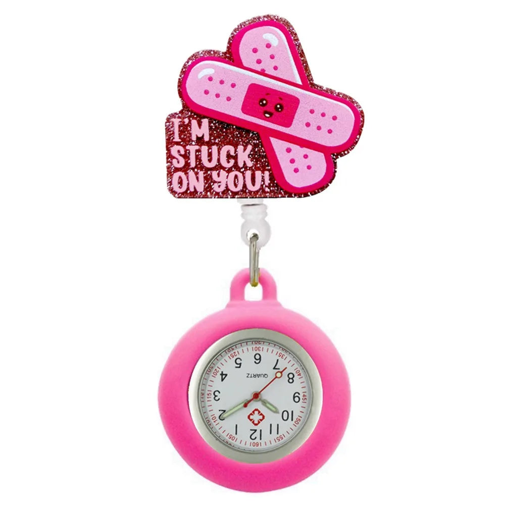 Cartoon Clip-On Nurse Fob Watch | Retractable Silicone Badge Reel Clip-On Fob Watch PLUSH A