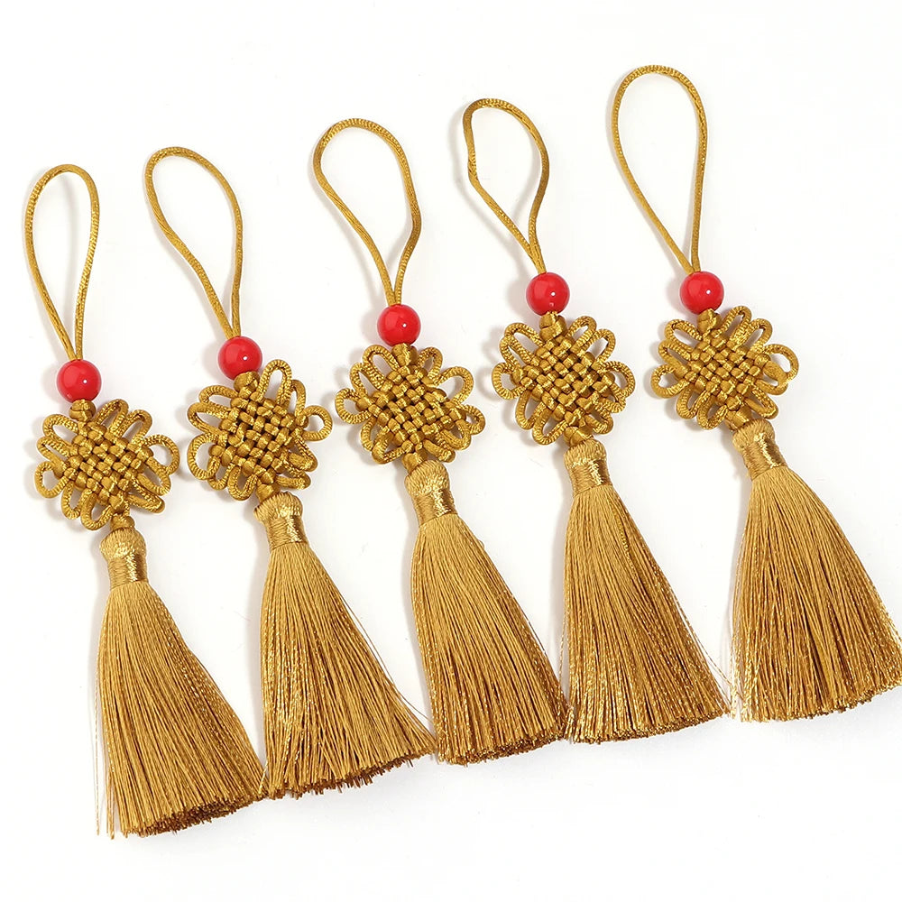 6pcs Chinese Knot Tassel Charms 140cm – DIY Jewelry & Decor Tassel Fringe Charms PLUSH gold