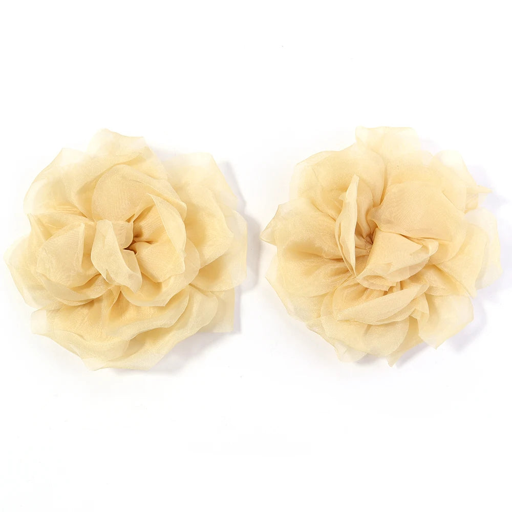 2pcs 10cm Chiffon Flower Appliques – DIY Hair & Clothes Decor Fabric Flower Appliques PLUSH yellow 10cm