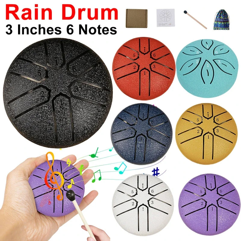 Mini Handpan Rain Drum – 3" 6-Note Steel Tongue Drum for Yoga Steel Tongue Drum PLUSH
