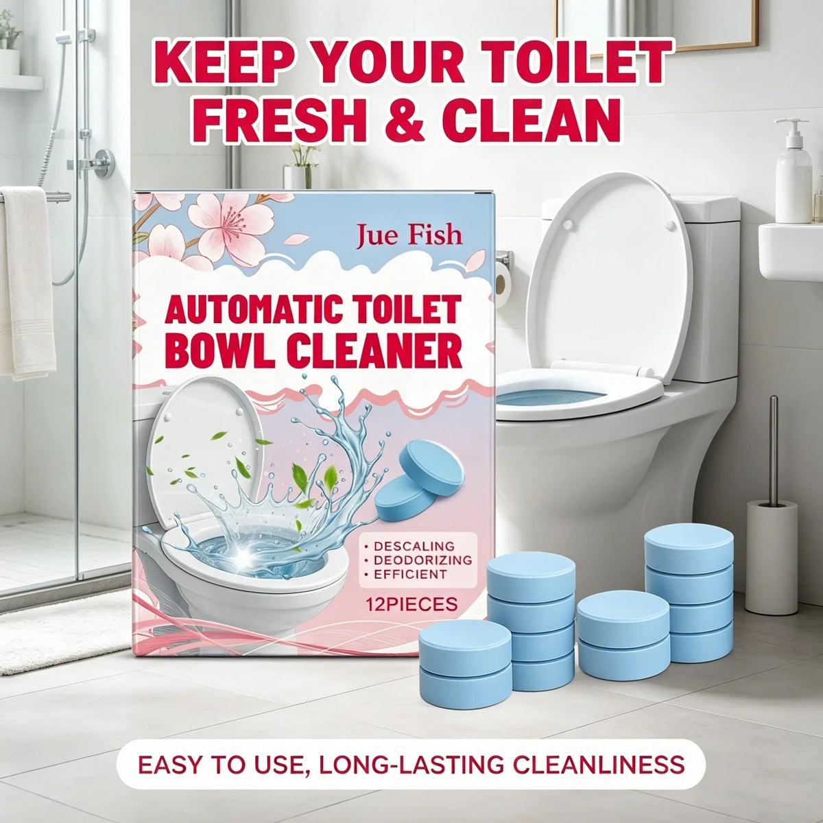 Toilet Cleaning Effervescent Tablets 12pc – Deodorizing Cleaner Toilet Cleaning Tablets PLUSH