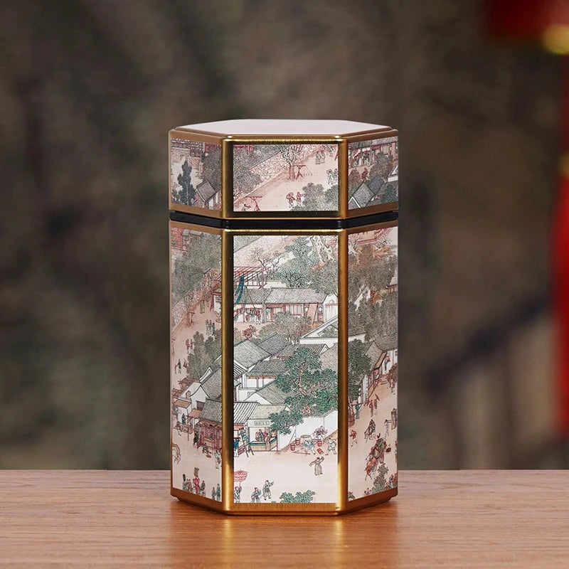 Hexagonal Tinplate Tea Storage Tin – Chinese Style Sealed Can Tea Storage Tin PLUSH 6