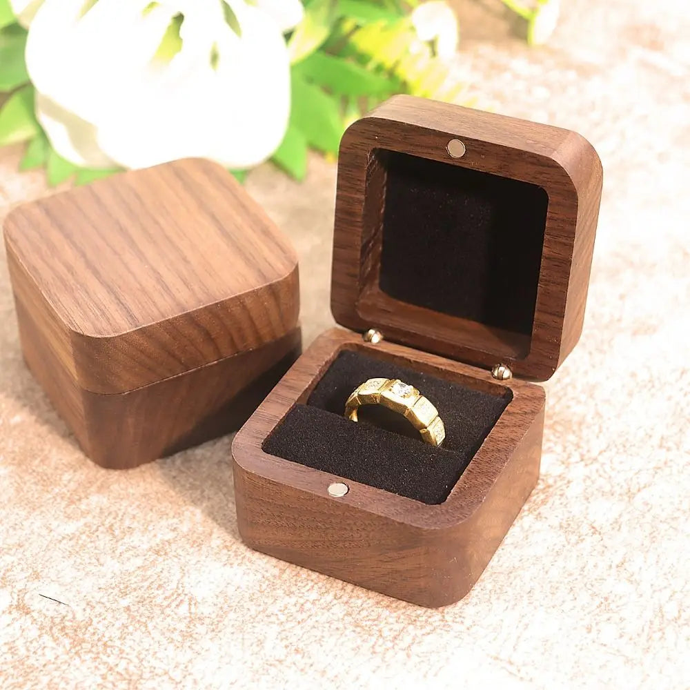 Wood Ring Box 1/2 Slot Square Jewelry Display Case for Weddings Ring Display Box PLUSH