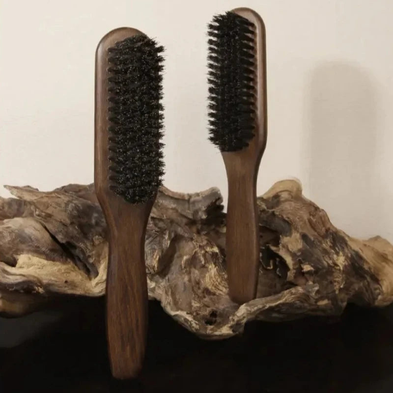 Boar Bristle Beard Brush – Wood Handle Men's Grooming Tool Beard Grooming Brush PLUSH 1pc dark brown