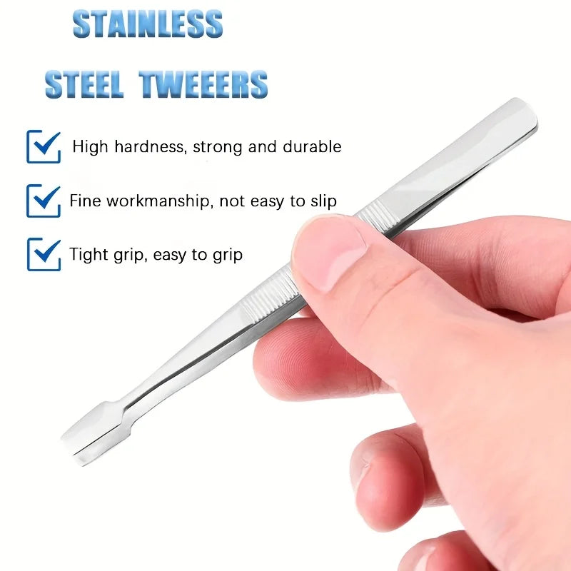 Stainless Steel Stamp Tweezers Flat Wide Tip – 1 or 2 Pcs Stamp Collecting Tweezers PLUSH