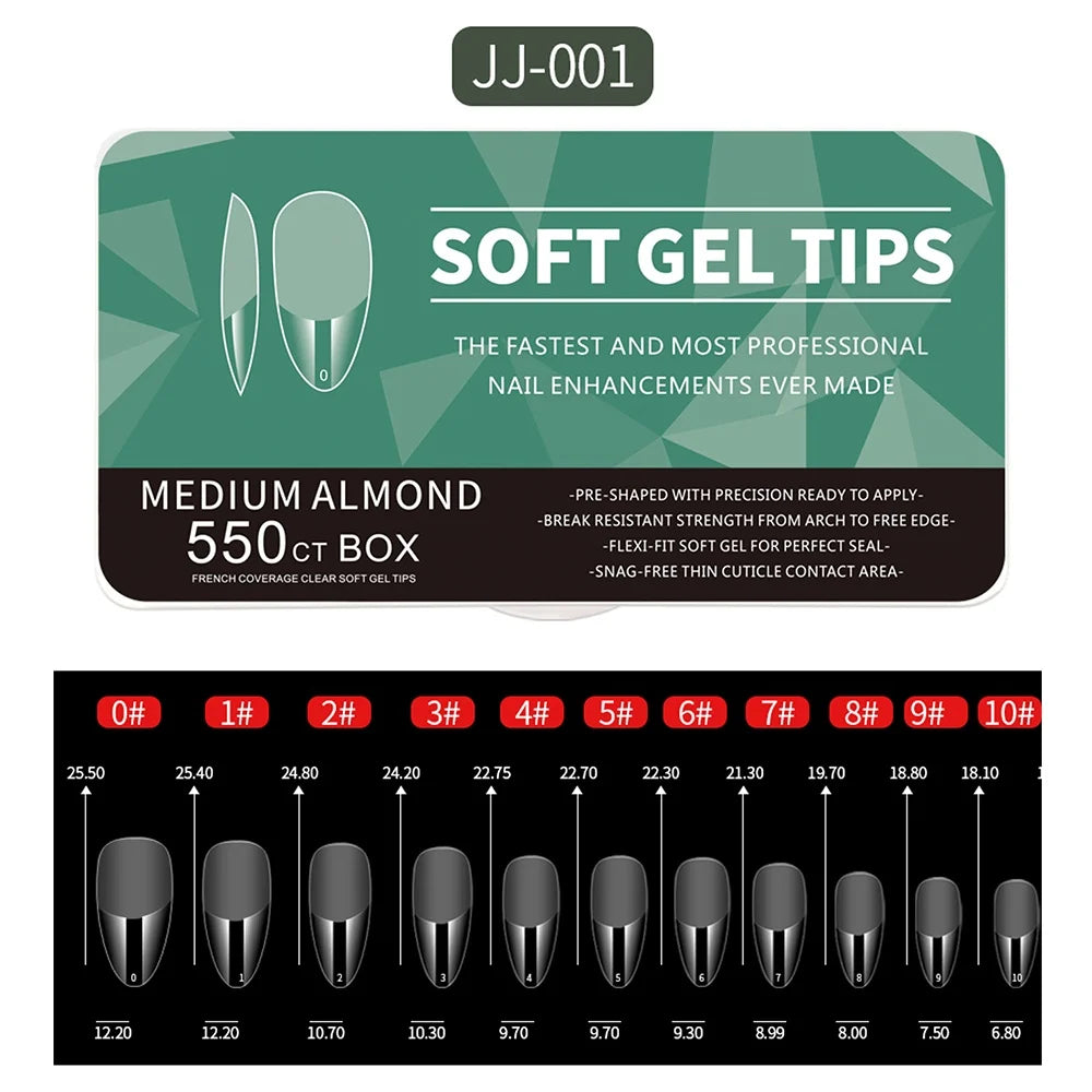 550pcs Frosted Nail Tips – Almond Coffin Press On False Nails Press On Nail Tips PLUSH JJ-001 Box