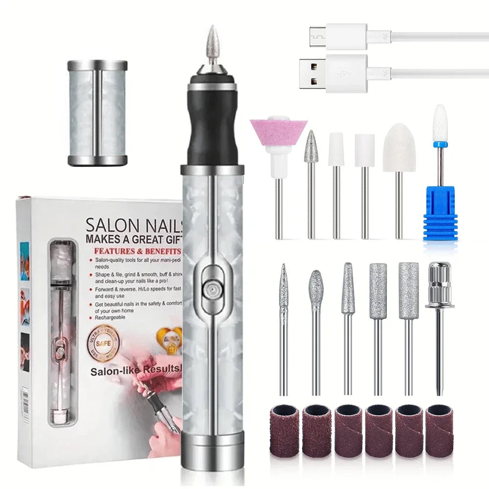 Electric Nail Drill Machine – Rechargeable Manicure Kit 20000RPM Electric Nail Drill PLUSH White