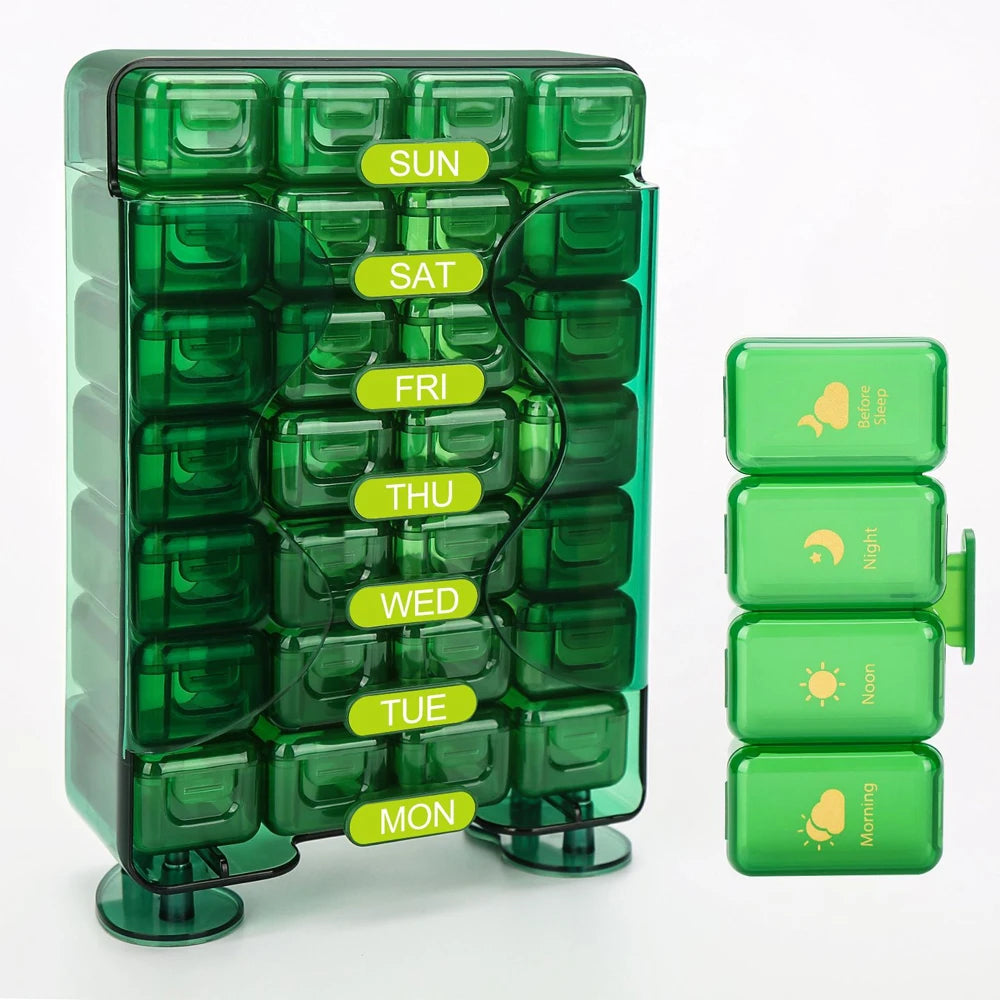 Weekly Pill Organizer 4x Daily – 7-Day Travel Pill Case Pill Organizer Case PLUSH Green