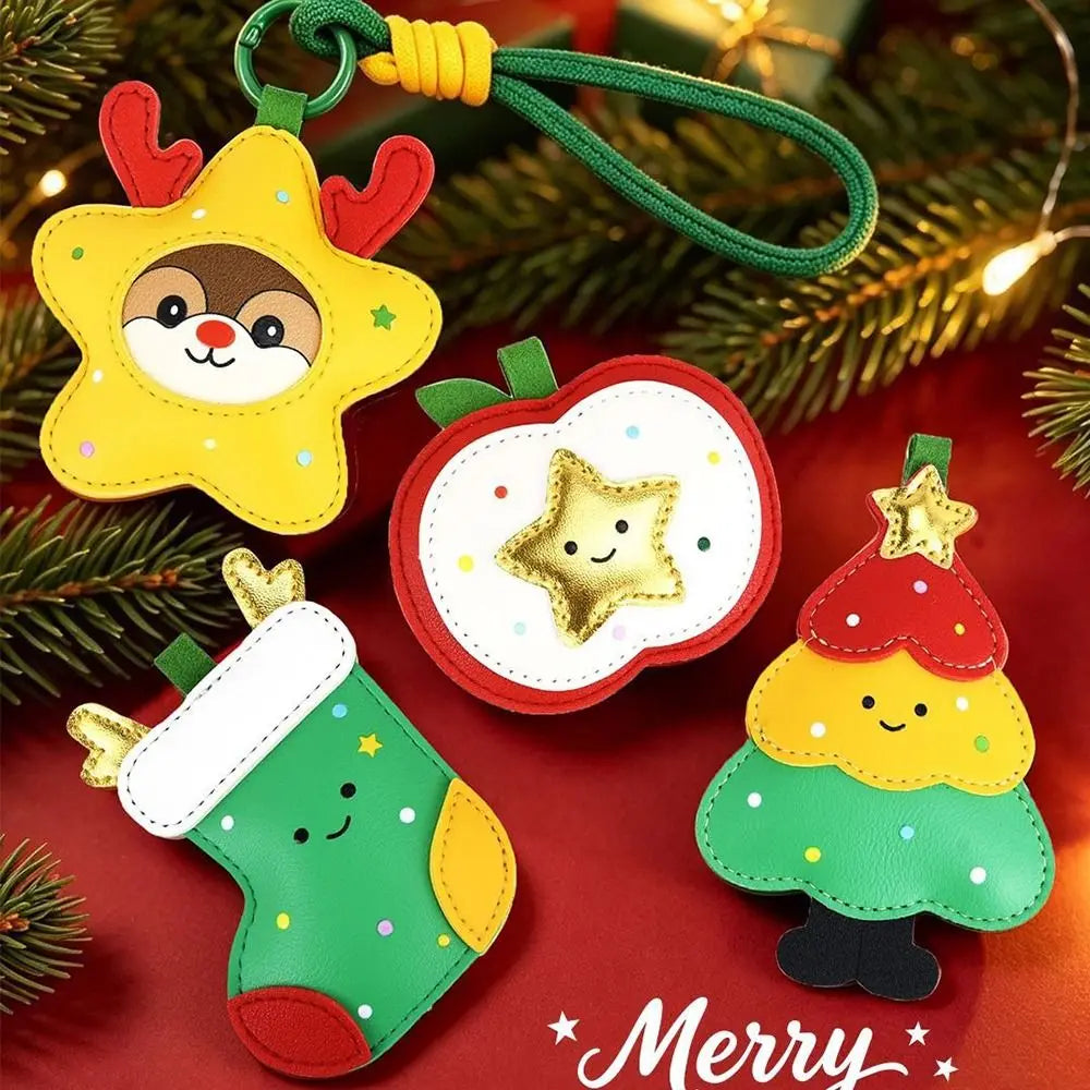 Cute Christmas PU Leather Keychain – Reindeer & Star Bag Charm Christmas Bag Charm PLUSH