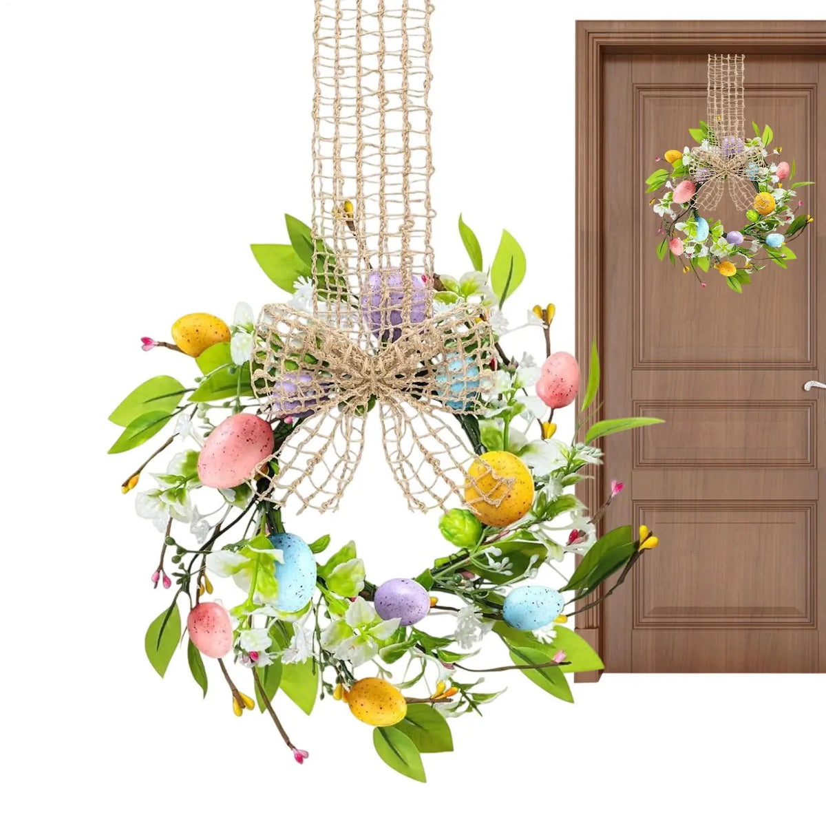 Easter Wreath Colorful Eggs – Spring Garland Door Decor Easter Door Wreath PLUSH