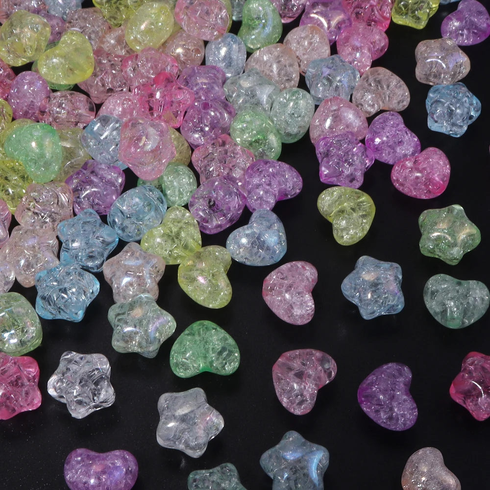 50pcs Ice Crack Heart & Star Acrylic Spacer Beads – DIY Jewelry Acrylic Spacer Beads PLUSH