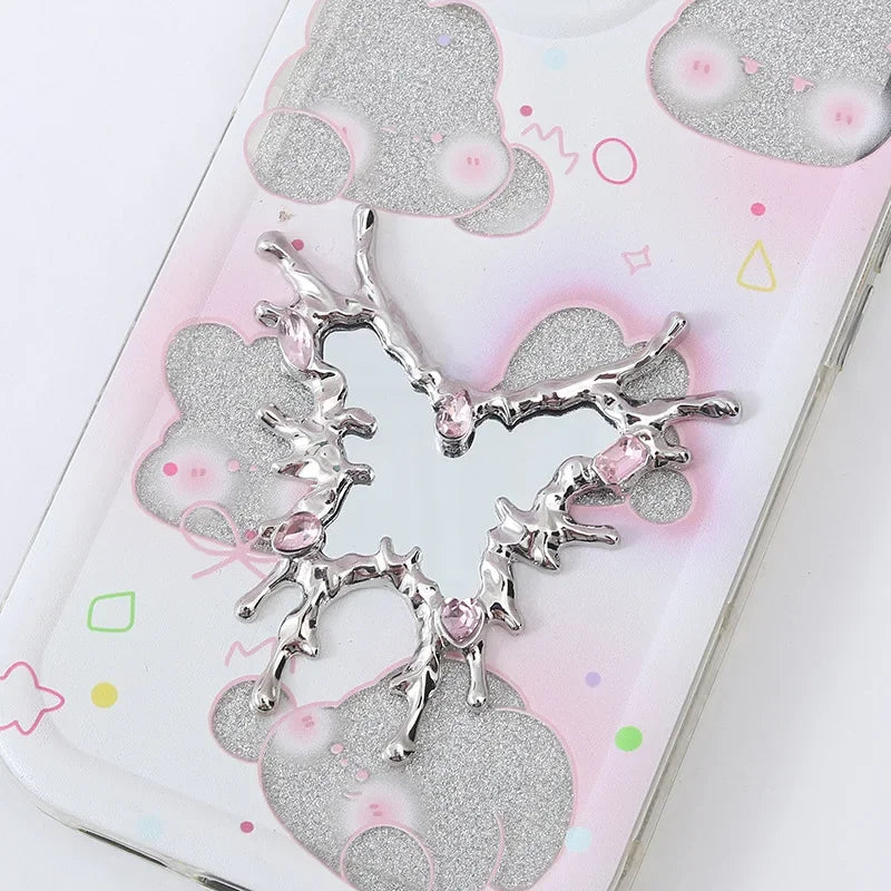 Heart Shaped Gem Makeup Mirror – Y2K Mini Portable Handheld Compact Makeup Mirror PLUSH