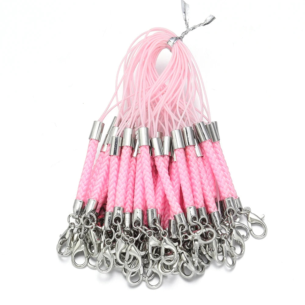 10pcs Braided Keychain Lanyard Cords with Lobster Clasps DIY Keychain Lanyard Cord PLUSH pink 9cm