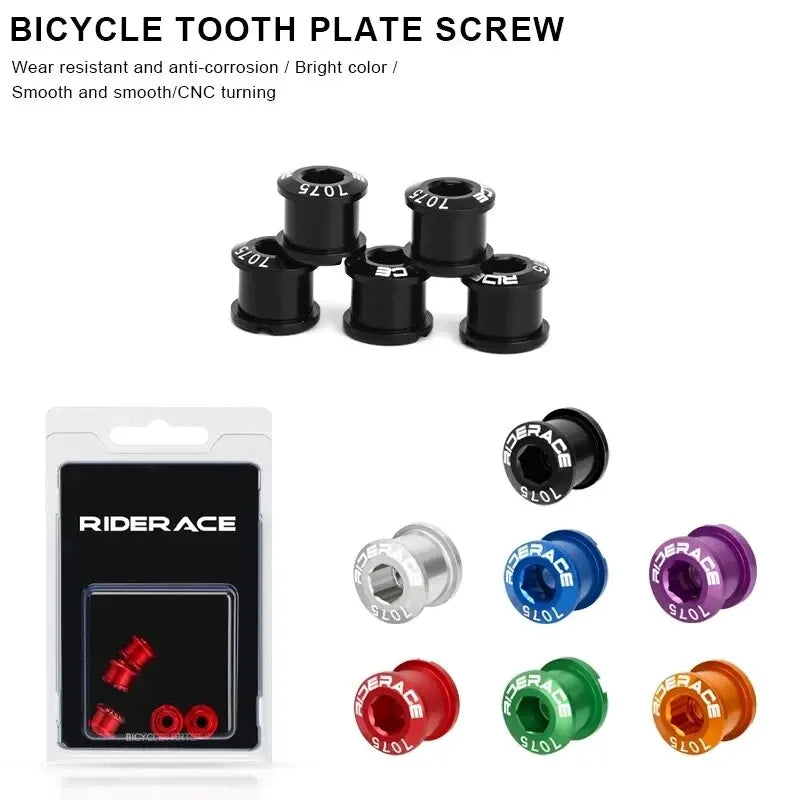 RIDERACE 5pc 7075 Aluminum Chainring Bolts M8 Road MTB Bike Chainring Bolt Set PLUSH