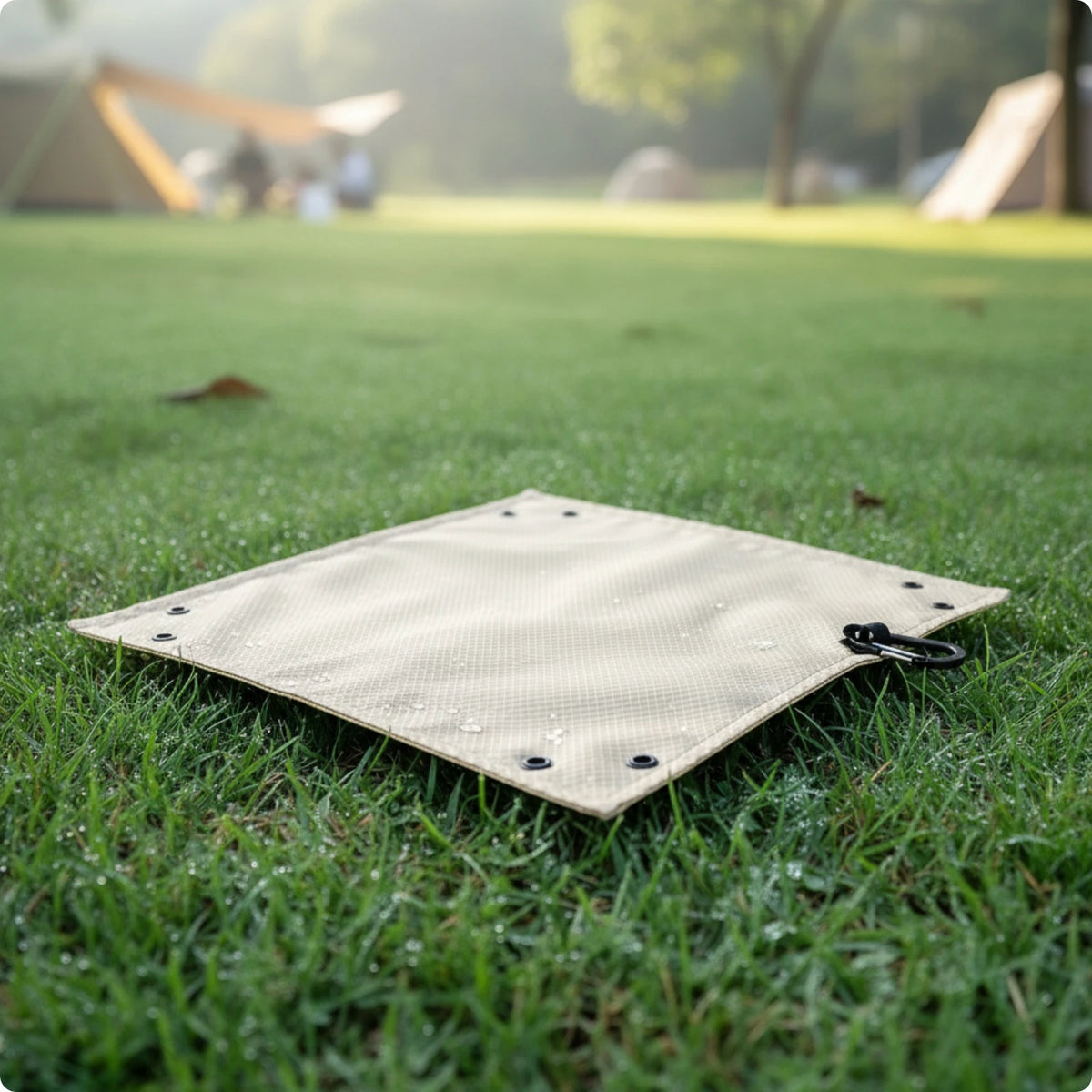 Foldable Camping Seat Pad with Snap-Up Sides & Carabiner Camping Seat Pad PLUSH Beige
