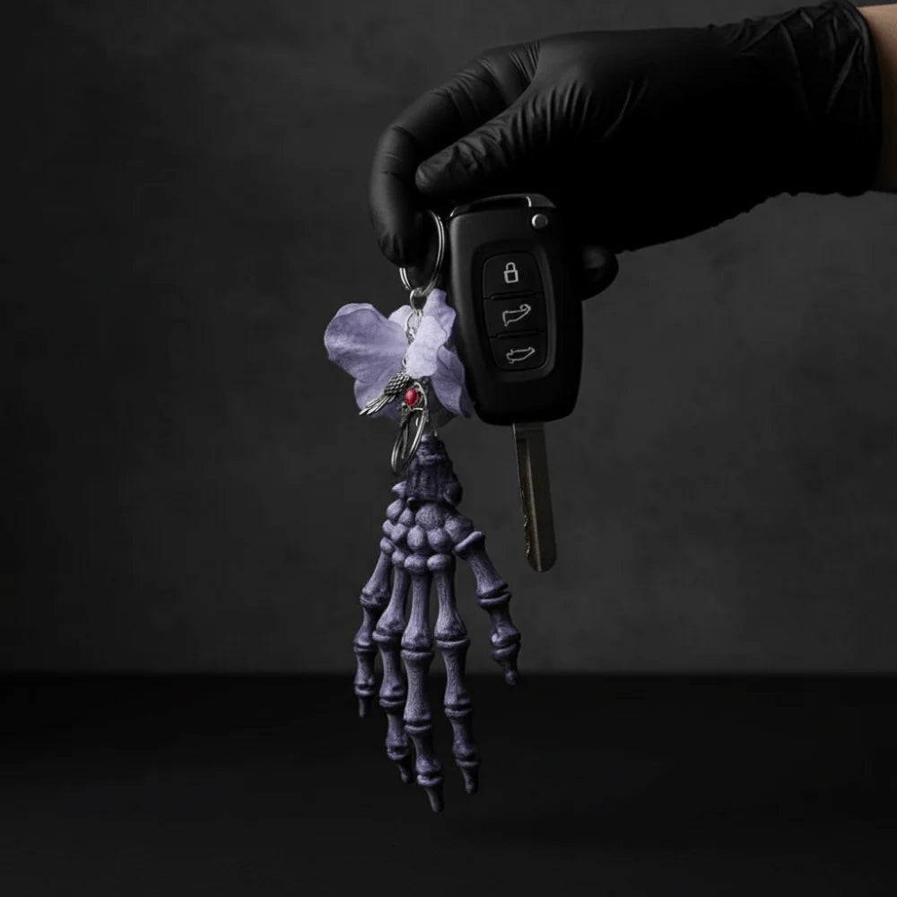 Gothic Skeleton Hand Keychain – Floral Articulated Pendant Gothic Keychain Pendant PLUSH