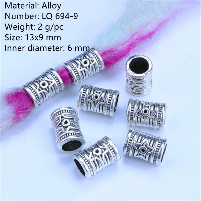 5pcs Metal Dreadlock Bead Cuffs Hair Braid Rings 3D Charms