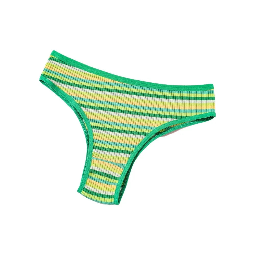 Women's Cotton Briefs – Colorful Striped Low Waist Panties Women's Cotton Briefs PLUSH Green L 1pc