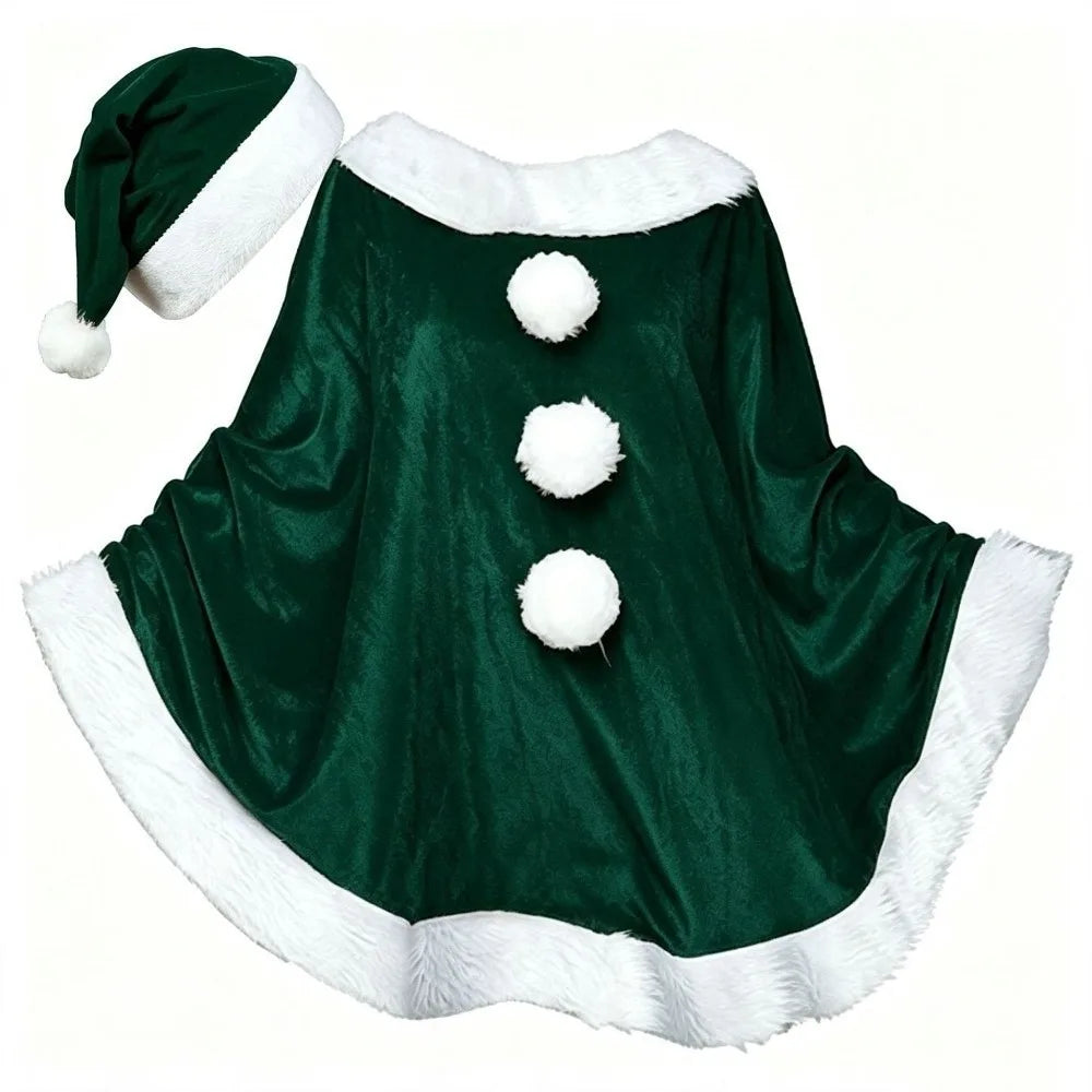 Plush Santa Claus Cloak & Hat Set – Warm Xmas Costume Christmas Costume Set PLUSH Green One Size