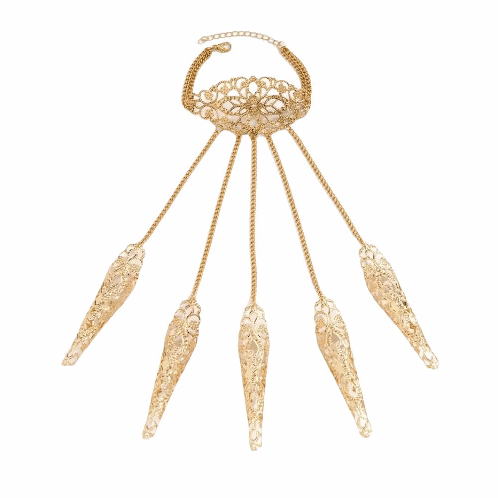 Gothic Punk Hand Harness Finger Ring Bracelet – Claw Jewelry Hand Harness Bracelet PLUSH Gold