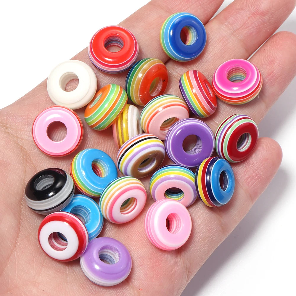 50pcs Rainbow Stripe Resin Flat Big Hole Spacer Beads – DIY Resin Spacer Beads PLUSH