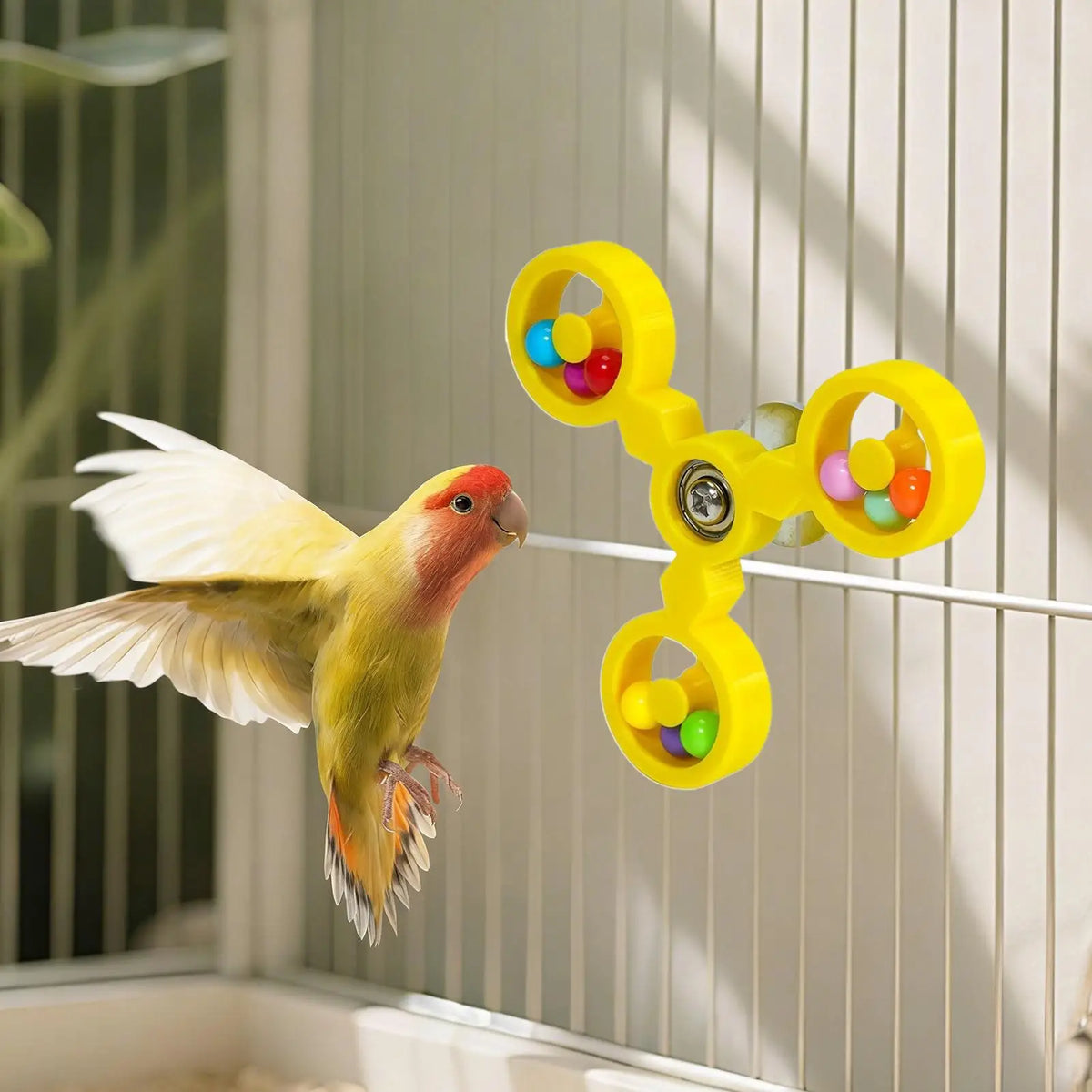 Bird Spinner Wheel Toy – Cage Enrichment for Parrots & Conures Bird Cage Toy PLUSH Green
