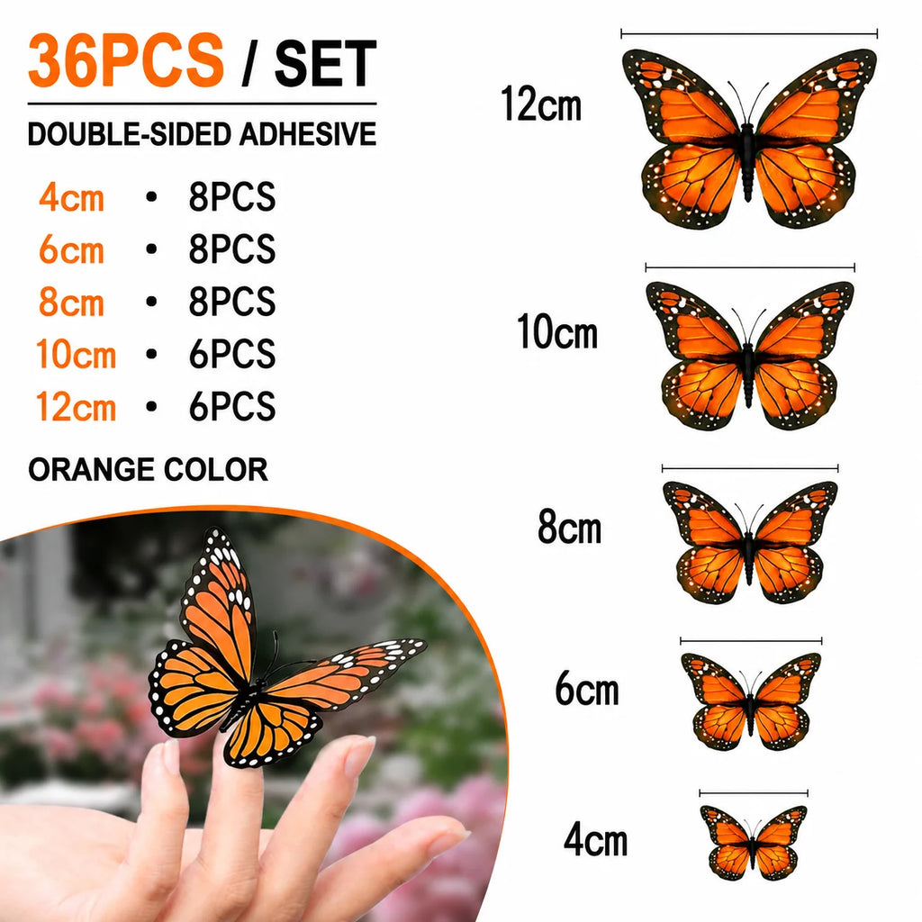 3D Monarch Butterfly Wall Decor – Orange Artificial Butterflies Butterfly Wall Decor PLUSH 36PCS Set