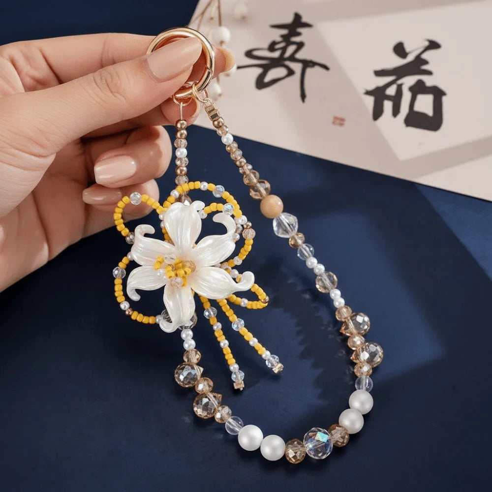 Iris Flower Beaded Phone Charm – Handmade Floral Pendant Phone Charm Pendant PLUSH