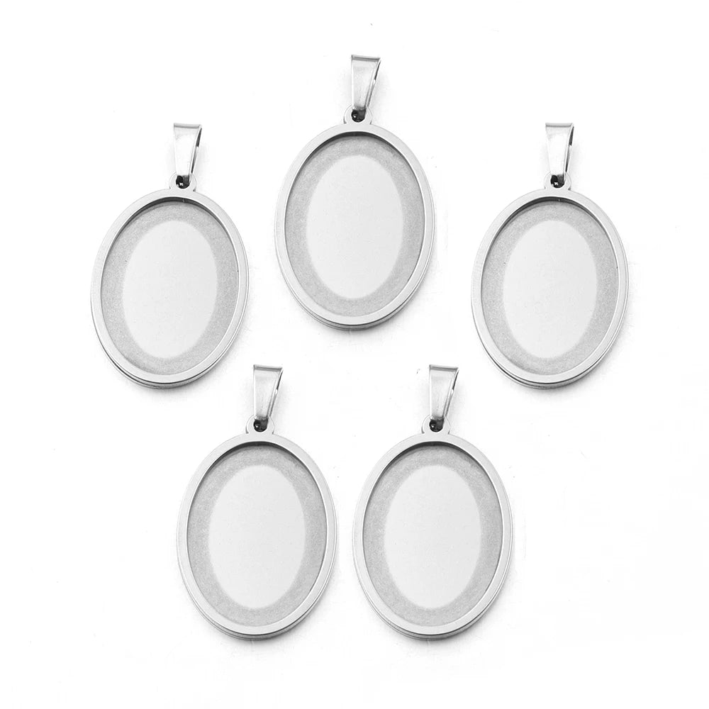 Stainless Steel Oval Bezel Pendant Trays | Cabochon Setting 2-5pcs Pendant Bezel Tray PLUSH Steel 18x25mm 5pcs