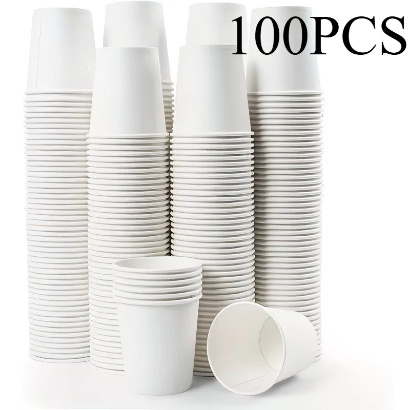 White Disposable Paper Cups 50/100pcs – Hot & Cold Drinks Disposable Paper Cups PLUSH 100PCS