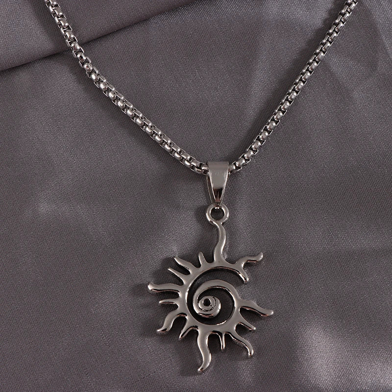 Sun Flame Hollowed Titanium Steel Pendant Necklace | Punk Style Pendant Necklace PLUSH