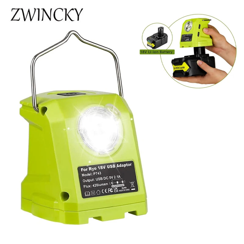 Ryobi 18V Battery Adapter – Dual USB + 9W LED Spotlight Battery Adapter PLUSH