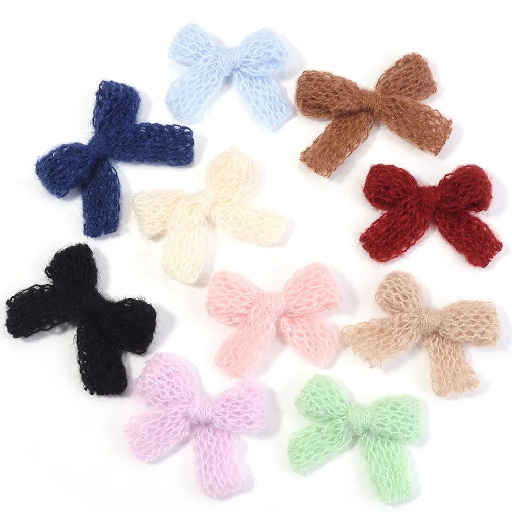10pcs Fluffy Knitted Wool Yarn Bows – DIY Hair & Jewelry Craft DIY Hair Bow PLUSH mixed 4x5cm