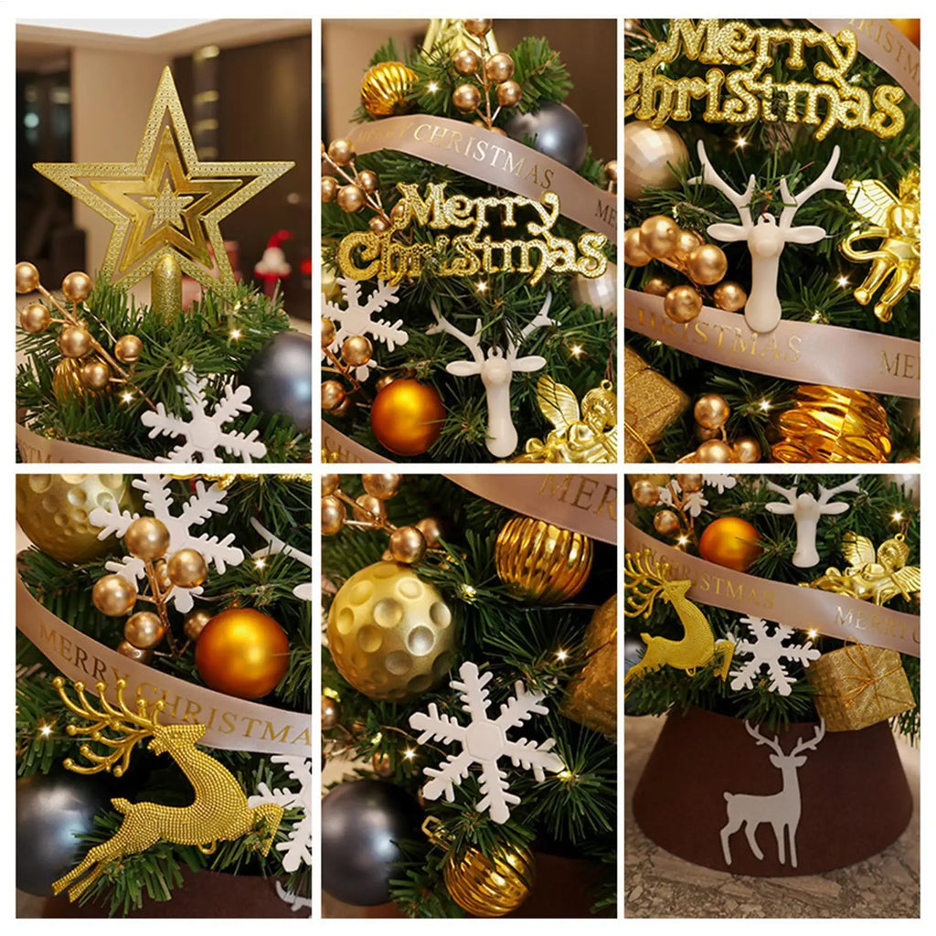 Desktop Mini Christmas Tree with LED Lights & Gold Ornaments Tabletop Christmas Tree PLUSH