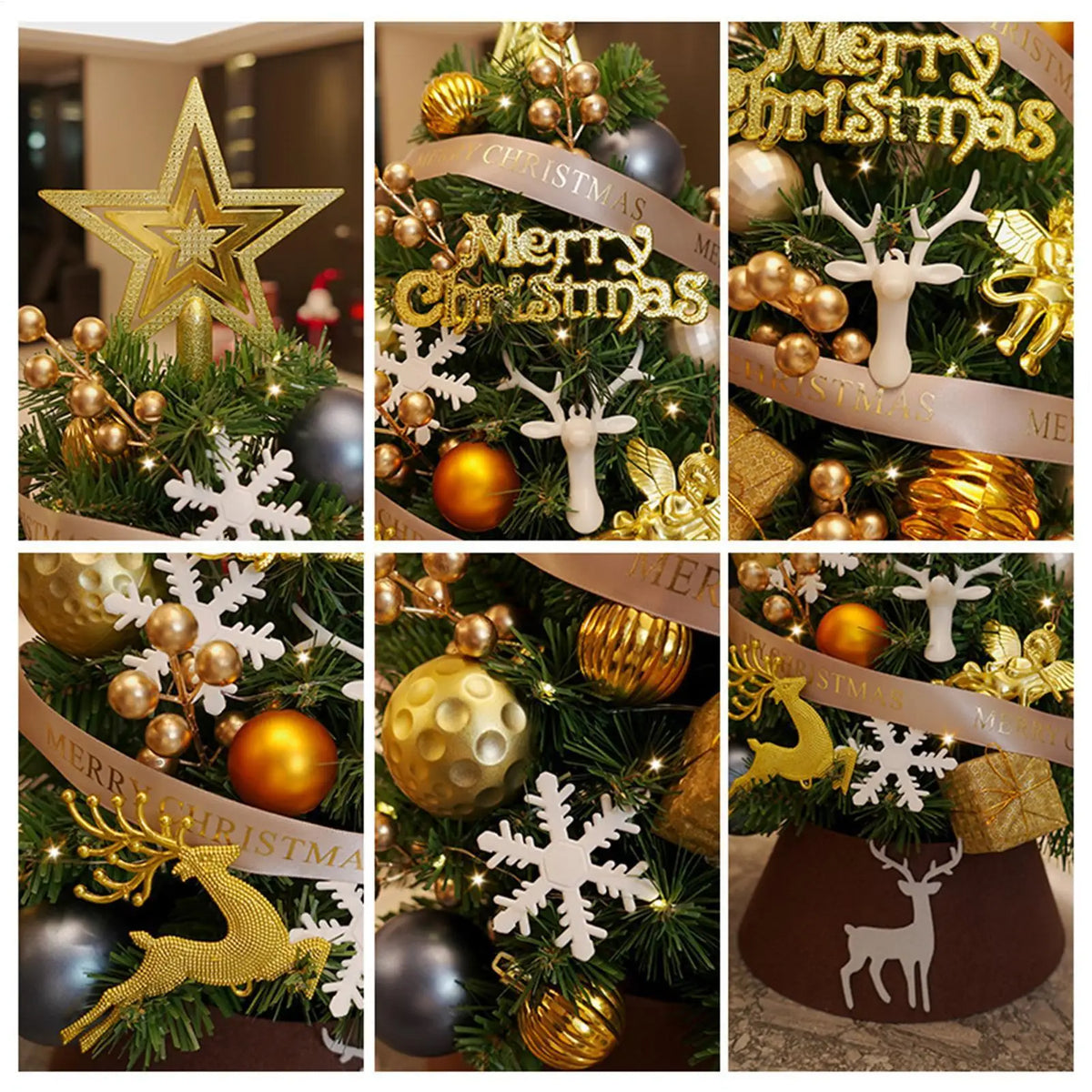 Desktop Mini Christmas Tree with LED Lights & Gold Ornaments Tabletop Christmas Tree PLUSH