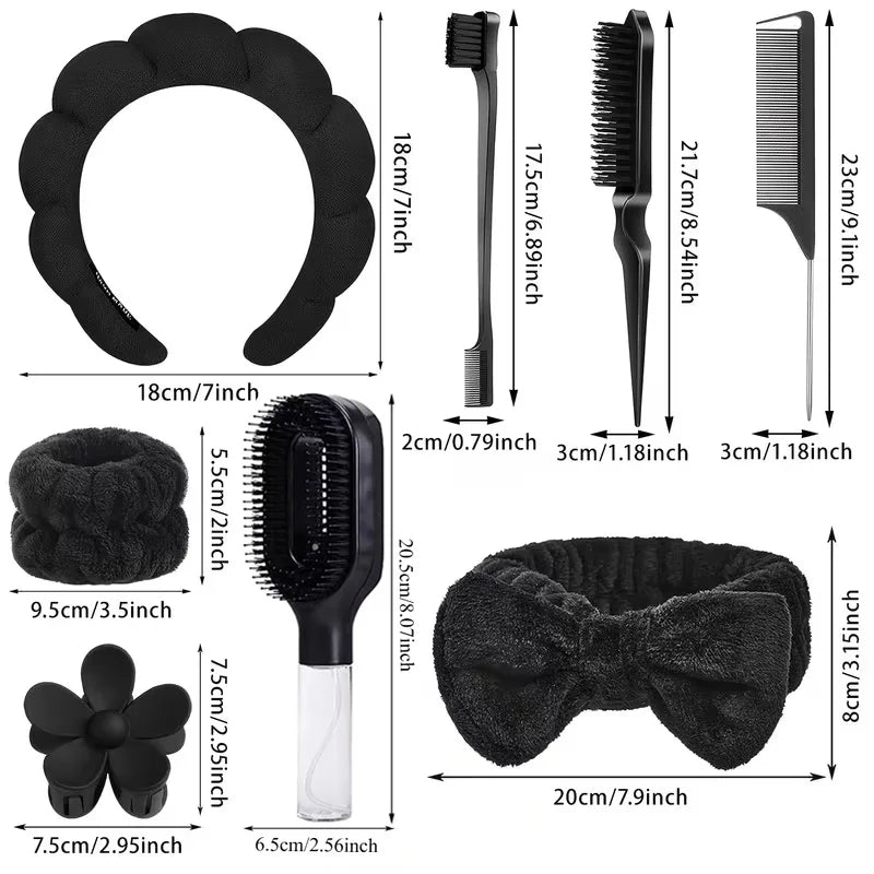 9-Piece Spray Comb Hair Styling Kit – Combs, Clips & Bands Hair Styling Kit PLUSH