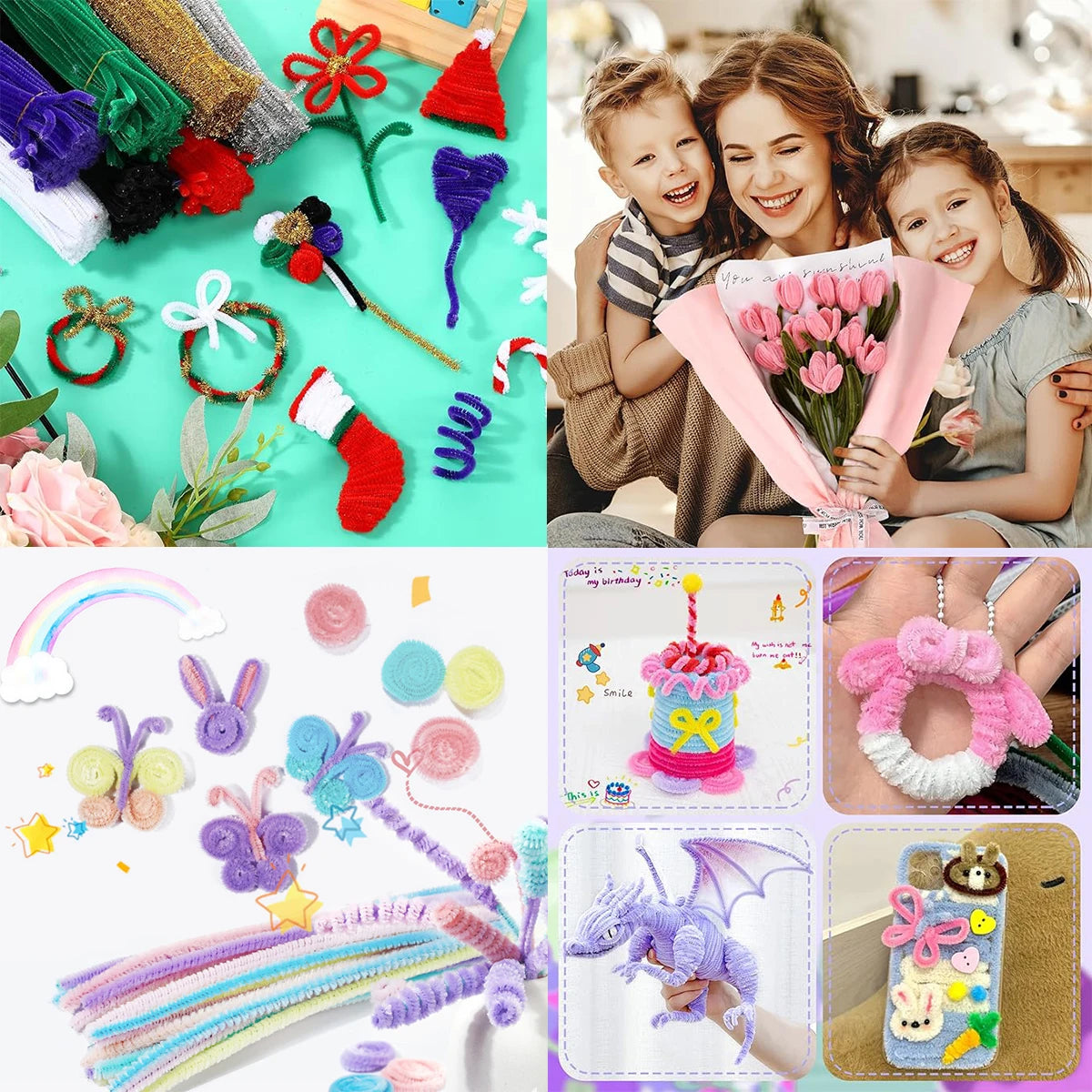 100pcs Chenille Pipe Cleaners – DIY Crafts & Jewelry Making Craft Wire Supplies PLUSH
