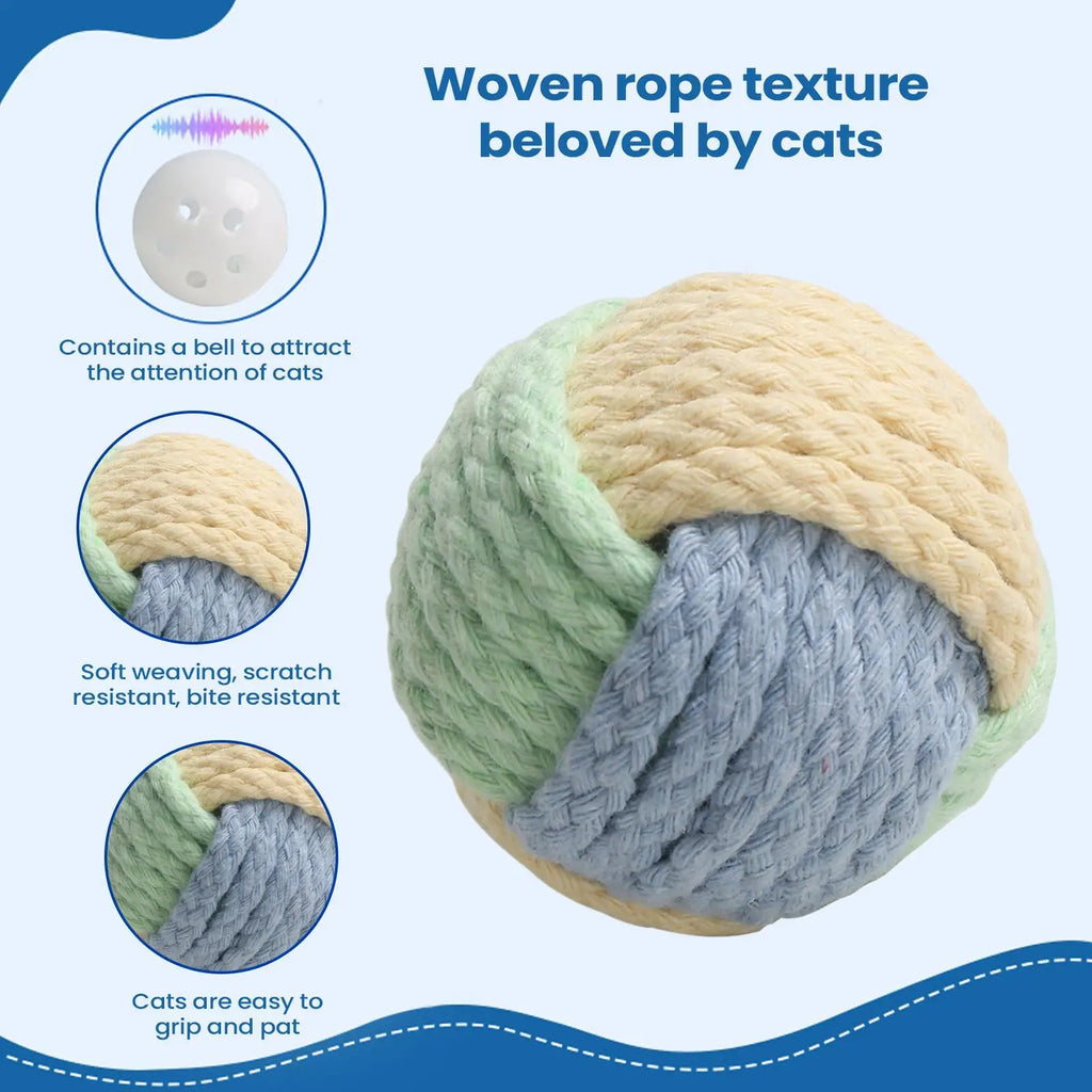 Interactive Cat Ball Toy – Cotton Rope Bell Chew Toy for Cats Cat Chew Toy PLUSH