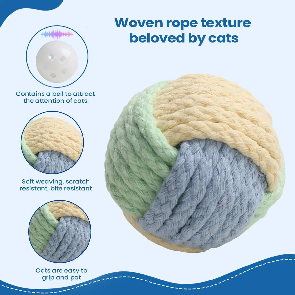 Interactive Cat Ball Toy – Cotton Rope Bell Chew Toy for Cats Cat Chew Toy PLUSH
