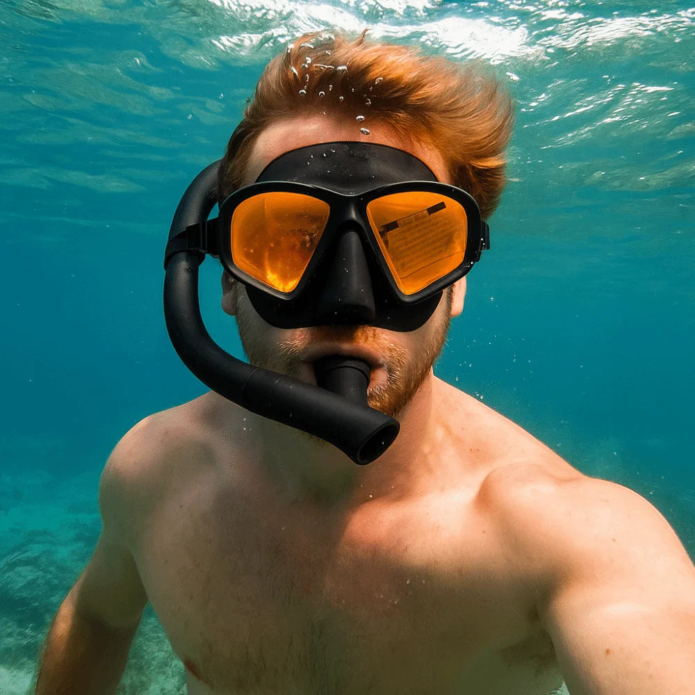 Tempered Glass Freediving Mask & Snorkel Set – Low Volume Freediving Mask Set PLUSH