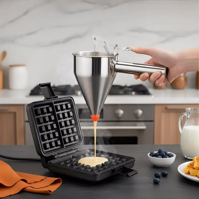 1200ml Stainless Steel Batter Dispenser with Rack & Nozzles Batter Funnel Dispenser PLUSH