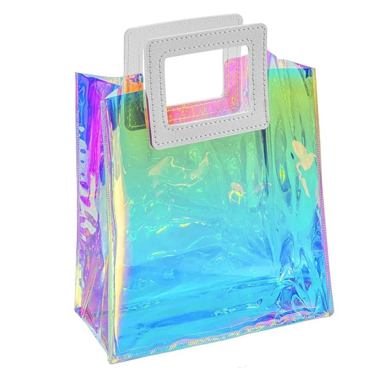 Holographic Rainbow Tote Bags – Large Reusable Gift Bags 1/2/3pk Holographic Gift Bag PLUSH Rainbow Transparent 3PCS