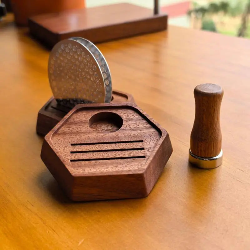 Wooden Hexagon Espresso Puck Screen Stand 51/53/58MM Coffee Accessory Stand PLUSH